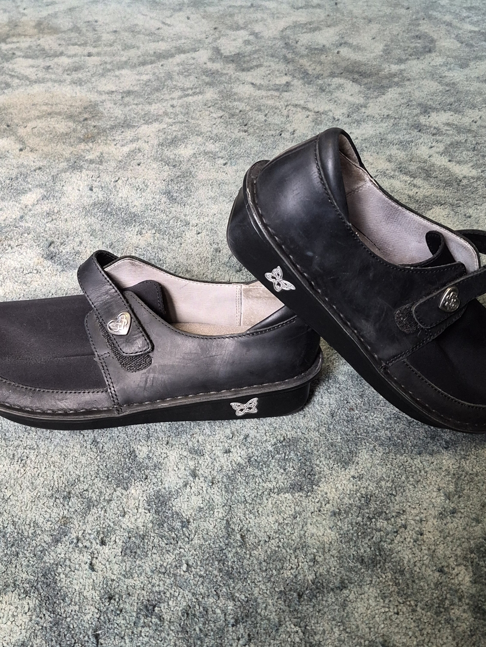 Alegria Black Slip-On Mary Jane Loafers with Butterfly Accent